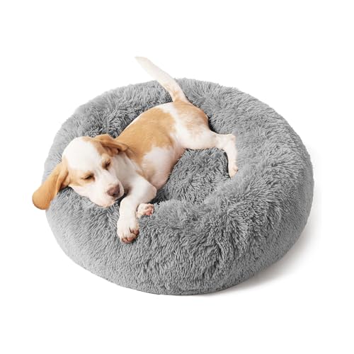 Domarex Weiches rundes Kuschelbett für Hunde und Katzen - DOGGURU Haustierkissen, 60 cm, rutschfest, bequem und pflegeleicht - Grau von Domarex