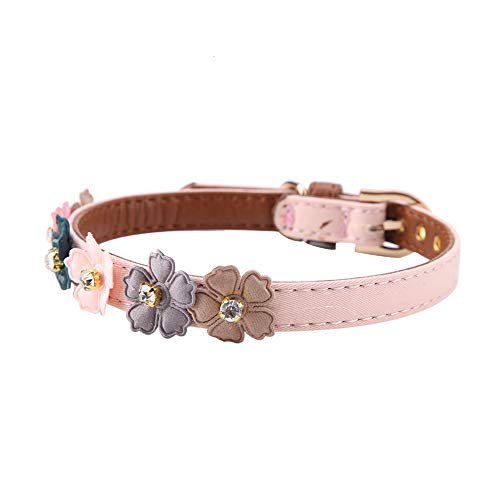 Hundehalsband mit Blumendiamant-Motiv, Verstellbar, PU-Leder, Fliege für Haustiere (1,3 * 34 cm) von Domary