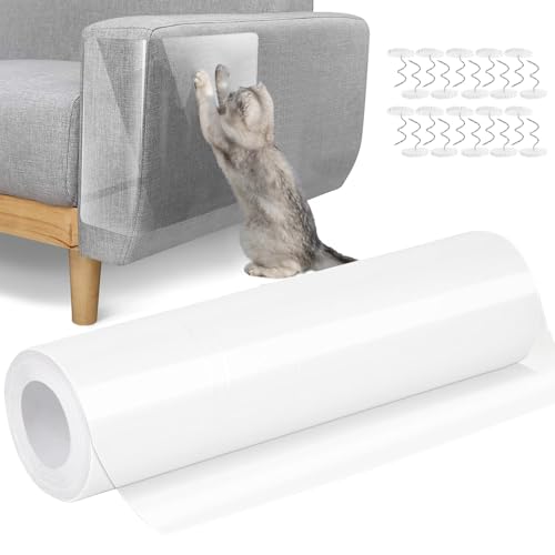 Domkan Katzen Kratzschutz Tape, 20cm x 3m Kratzfolie Katzen Selbstklebend, Kratzschutz Katze Transparent mit 20 Twist Pins, Möbelschoner Katze für Sofa Wand Tür Möbel von Domkan