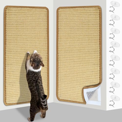 Domkan Kratzmatte Katze, Sisal Teppich Katzen 50x25cm(2 PCS), Kratzteppich Katze rutschfest, Sisalmatte fur Katzen mit Klettverschlus, Katzenkratzmatte für Sofa Möbel Tür Kratzschutz von Domkan