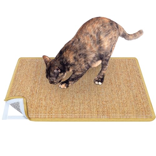 Domkan Kratzmatte Katze, Sisal Teppich Katzen 60x40cm, Kratzteppich Katze rutschfest, Sisalmatte fur Katzen mit Klettverschlus, Katzenkratzmatte für Sofa Möbel Tür Kratzschutz, Braun von Domkan