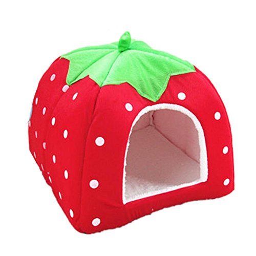 domybest Lovely strawberry Weiches Warmes Pet Nest Hund Katze Bett Haus Kennel faltbar von Domybest