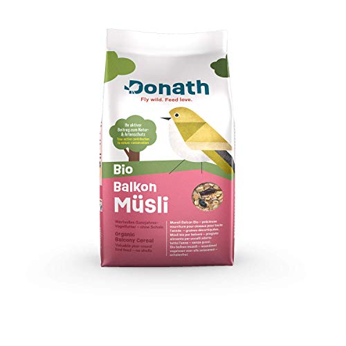 Donath Bio Balkon Müsli -schalenfrei für einen sauberen Balkon - die feine Bio Mischung mit energiereichen Erdnüssen - Ganzjahres Wildvogelfutter - aus unserer Manufaktur in Süddeutschland - 2Kg von Donath