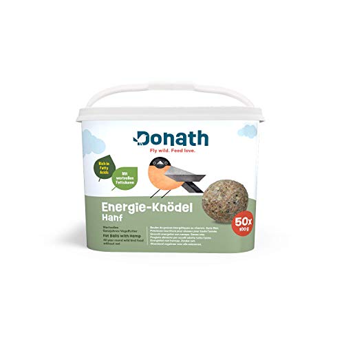 Donath Energie-Knödel Hanf ohne Netz - Meisenknödel ohne Netz -100g je Knödel - mit Einer Extraportion Hanfsamen - Ganzjahres Wildvogelfutter - aus unserer Manufaktur in Süddeutschland - 50er Eimer von Donath