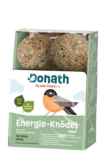 Donath Energie-Knödel Hanf ohne Netz - Meisenknödel ohne Netz -100g je Knödel - mit Einer Extraportion Hanfsamen - Ganzjahres Wildvogelfutter - aus unserer Manufaktur in Süddeutschland - 6er Karton von Donath