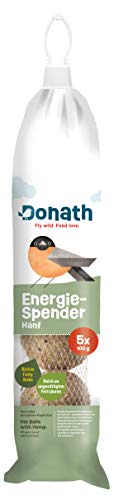 Donath Energie-Spender Hanf - 5 Meisenknödel im praktischen Spender zum Aufhängen (5x100g) - wertvolles Ganzjahres Wildvogelfutter - aus unserer Manufaktur in Süddeutschland von Donath