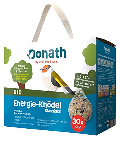 Donath Bio Energie-Knödel Klassisch im Bio-Netz - Meisenknödel im Bio-Netz- 100g je Knödel - kraftspendendes Fett - Ganzjahres Wildvogelfutter - aus unserer Manufaktur in Süddeutschland - 30er Karton von Donath