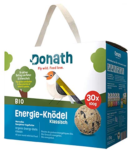 Donath Bio Energie-Knödel Klassisch ohne Netz - Meisenknödel ohne Netz - 100g je Knödel - mit kraftspendendem Fett - Ganzjahres Wildvogelfutter - unsere Manufaktur in Süddeutschland - 30er Karton von Donath