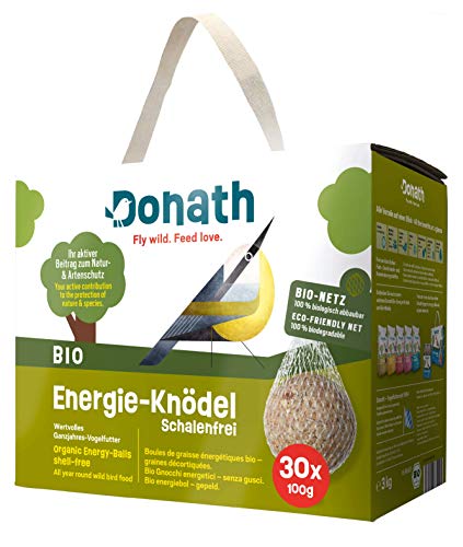 Donath Bio Energie-Knödel Schalenfrei im Bio-Netz - Meisenknödel im Bio-Netz - 100g je Knödel - Schalenfrei - Ganzjahres Wildvogelfutter - aus unserer Manufaktur in Süddeutschland - 30er Karton von Donath