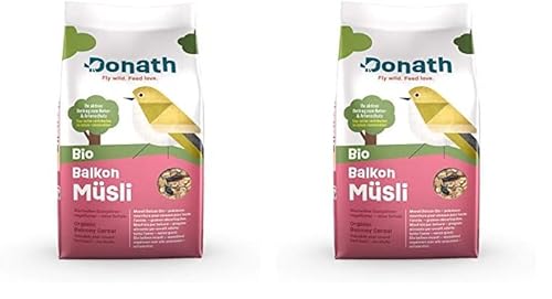 Donath Bio Balkon Müsli -schalenfrei für einen sauberen Balkon - die feine Bio Mischung mit energiereichen Erdnüssen - Ganzjahres Wildvogelfutter - aus unserer Manufaktur in Süddeutschland - 2Kg von Donath