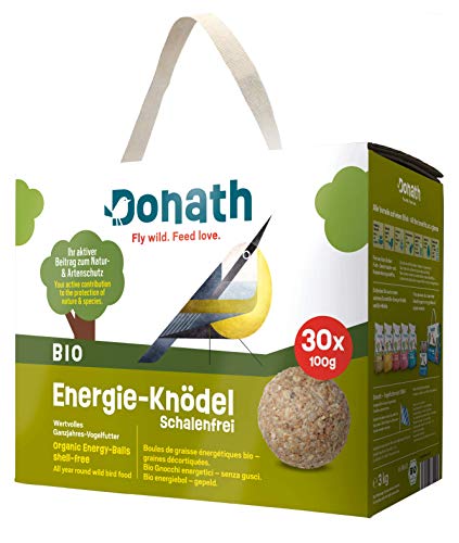 Donath Bio Energie-Knödel Schalenfrei ohne Netz - Meisenknödel ohne Netz - 100g je Knödel - Keine Schalenreste - Ganzjahres Wildvogelfutter - aus unserer Manufaktur in Süddeutschland - 30er Karton von Donath