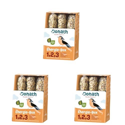 Donath Energie-Box 1,2,3-3 Nusstangen (3 x 120g) - traditionell in feinstes Rinderfett getaucht - Ganzjahres Wildvogelfutter mit kraftspendendem Fett - aus unserer Manufaktur in Süddeutschland von Donath