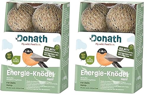 Donath Energie-Knödel Hanf im Bio-Netz - Meisenknödel im Bio-Netz - 100g je Knödel - Extraportion Hanfsamen - wertvolles Ganzjahres Wildvogelfutter - unsere Manufaktur in Süddeutschland - 6er Karton von Donath