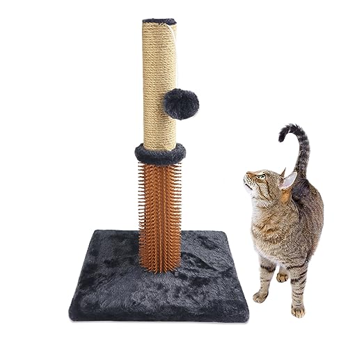 1 Set Katzenkratzbäume mit Self Groomer Katzenbürste, Katzenkratzbaum mit Katze Interaktives Spielzeug, Katzenkratzbaum für Indoor-Katzen(Dunkelgrau) von Donmnemb