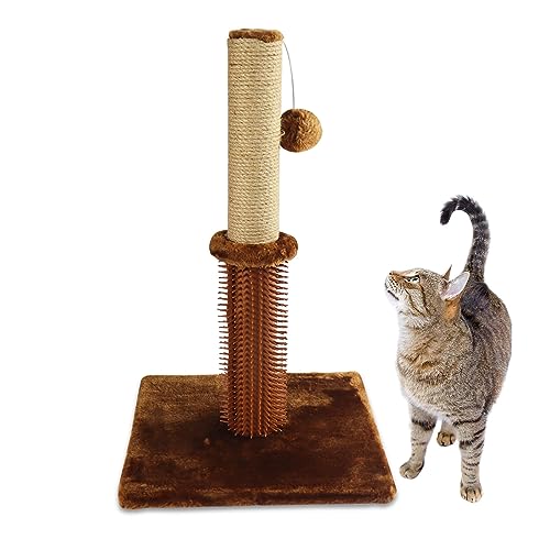 1 Set Kleiner Kratzbaum für Katzen, Katzenbaum Kratzbaum mit Cat Self Groomer Bürste und Ball Spielzeug, Katzenkratzbäume für Indoor-Katzen(Braun) von Donmnemb