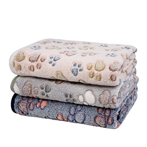 Dono 1 Packung 3 Hundedecken für kleine Hunde, weiche, flauschige Pfotenabdruckmuster, Fleece-Haustierdecke, warme Schlafmatte, 58.4x40.6 cm (M (76.2x50.8 cm) ), Pfoten-Design. 2) von Dono