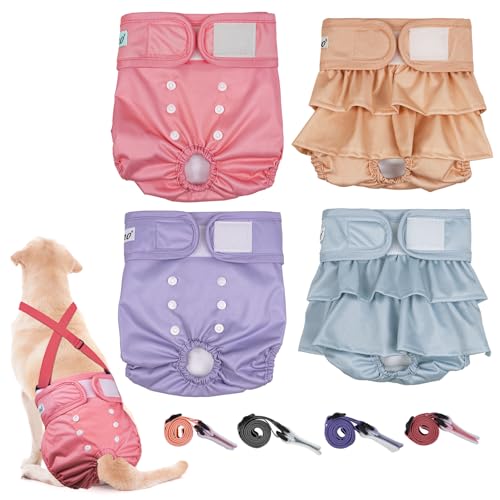 Dono Wiederverwendbare Hundewindeln für Damen, Grau, Khaki, Pfirsichrosa, Hellviolett, XS, 4 Stück Dono Wiederverwendbare Hundewindeln für Damen, Grau, Khaki, Pfirsichrosa, Hellviolett, XS, 4 Stück von Dono