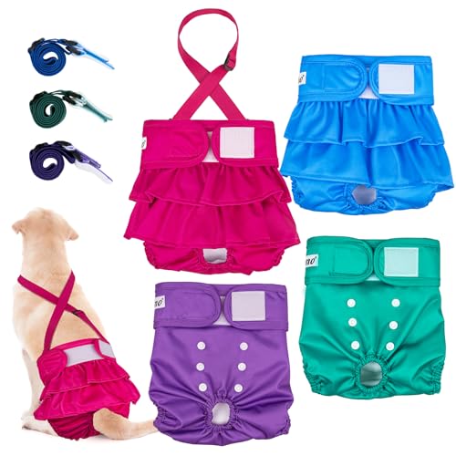 Dono Wiederverwendbare Hundewindeln für Damen, Rosa, Himmelblau, Grün, Lila, Größe M, 4 Stück Dono Wiederverwendbare Hundewindeln für Damen, Rosa, Himmelblau, Grün, Lila, Größe M, 4 Stück von Dono