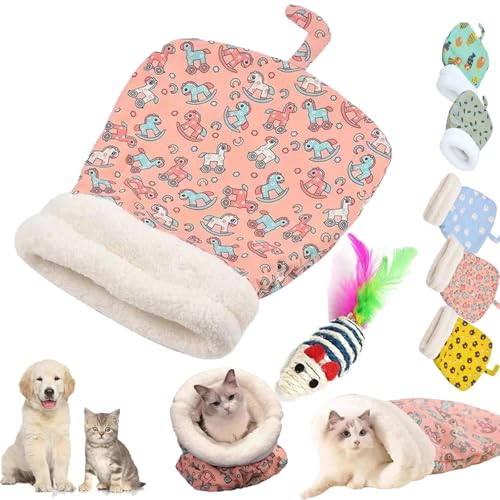 Cat Winter Sleeping Bag, Cat Sleeping Bag, Self Warming Cat Bed, Small Dog Sleeping Bag, Cat Caves for Indoor Cats, Cat Bed Cave 360° Wrap Tunnel Bag (Pink) von Donubiiu