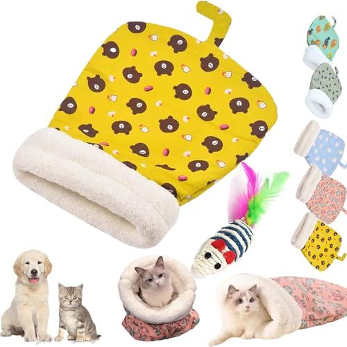 Cat Winter Sleeping Bag, Cat Sleeping Bag, Self Warming Cat Bed, Small Dog Sleeping Bag, Cat Caves for Indoor Cats, Cat Bed Cave 360° Wrap Tunnel Bag (Yellow) von Donubiiu