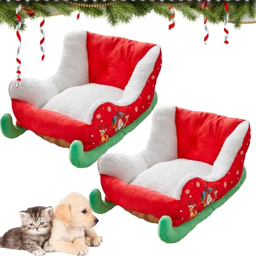 Christmas Sleigh Dog Bed, Festive Plush Cozy Dog Bed - Christmas Sleigh, Christmas Pet Bed Sleigh, Santa Sleigh Dog Bed, Holiday Themed Pet Beds, Washable and Highly Durable (2 PCS) von Donubiiu