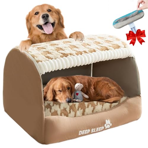 Doggocomfy Cozy Dog House,Doggo Comfy Doghouse Bed, Cozy Dog House Bed Indoor,Inside Dog House with Removable Cushion,Foldable Non-Slip Warm Kennel (Brown,L) von Donubiiu