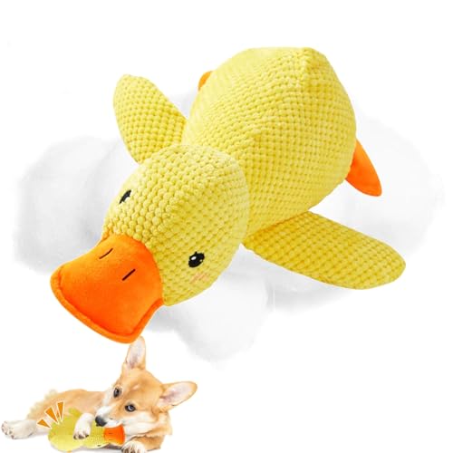 Donubiiu Anti Stress Ente Hund,Kuscheltier Ente, Quack-Quack Duck Dog Toy, Beruhigende Ente Für Hunde, Quietschspielzeug für Hunde zum Kauen und zur Mundreinigung im Innenbereich, Sanftes (Gelb,L) von Donubiiu