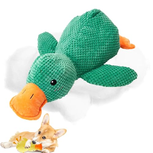 Donubiiu Anti Stress Ente Hund,Kuscheltier Ente, Quack-Quack Duck Dog Toy, Beruhigende Ente Für Hunde, Quietschspielzeug für Hunde zum Kauen und zur Mundreinigung im Innenbereich, Sanftes (Grün,L) von Donubiiu