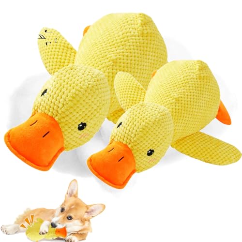 Donubiiu Anti Stress Ente Hund,Kuscheltier Ente, Quack-Quack Duck Dog Toy, Beruhigende Ente Für Hunde, Quietschspielzeug für Hunde zum Kauen und zur Mundreinigung im Innenbereich, Sanftes (Gelb,M+L) von Donubiiu