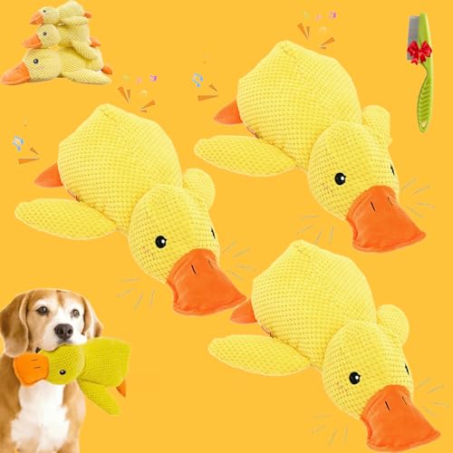 Donubiiu Anti Stress Ente Hund,Pfotenmond Ente,Hundespielzeug Ente,Gelbe Ente FüR Hunde,Geeignet FüR Kleine und MittelgroßE Welpen (3 pcs,L) von Donubiiu