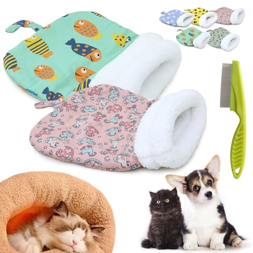 Donubiiu Cat Winter Sleeping Bag, Cat Sleeping Bag for Indoor Cats, Winter Warm Sleeping Bag, Plush Soft Pet Bed, 360° Wrap Comfortable Pet Sleeping Sack Cats up to 6kg (2 PCS-A) von Donubiiu