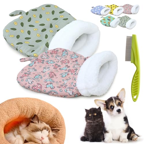 Donubiiu Cat Winter Sleeping Bag, Cat Sleeping Bag for Indoor Cats, Winter Warm Sleeping Bag, Plush Soft Pet Bed, 360° Wrap Comfortable Pet Sleeping Sack Cats up to 6kg (2 PCS-B) von Donubiiu