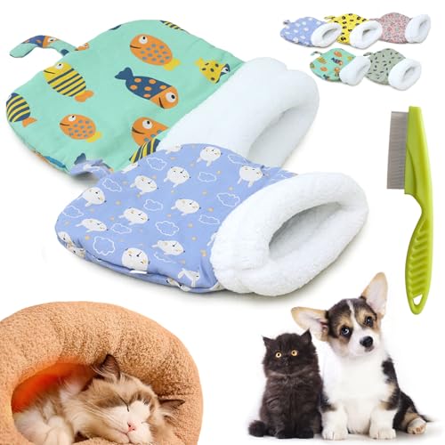 Donubiiu Cat Winter Sleeping Bag, Cat Sleeping Bag for Indoor Cats, Winter Warm Sleeping Bag, Plush Soft Pet Bed, 360° Wrap Comfortable Pet Sleeping Sack Cats up to 6kg (2 PCS-F) von Donubiiu