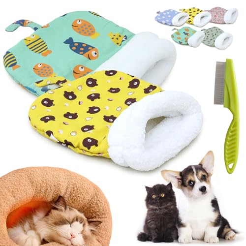 Donubiiu Cat Winter Sleeping Bag, Cat Sleeping Bag for Indoor Cats, Winter Warm Sleeping Bag, Plush Soft Pet Bed, 360° Wrap Comfortable Pet Sleeping Sack Cats up to 6kg (2 PCS-G) von Donubiiu