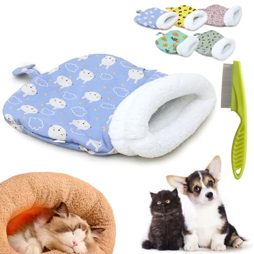 Donubiiu Cat Winter Sleeping Bag, Cat Sleeping Bag for Indoor Cats, Winter Warm Sleeping Bag, Plush Soft Pet Bed, 360° Wrap Comfortable Pet Sleeping Sack Cats up to 6kg (Blue) von Donubiiu