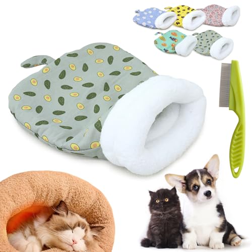 Donubiiu Cat Winter Sleeping Bag, Cat Sleeping Bag for Indoor Cats, Winter Warm Sleeping Bag, Plush Soft Pet Bed, 360° Wrap Comfortable Pet Sleeping Sack Cats up to 6kg (Grey Green) von Donubiiu