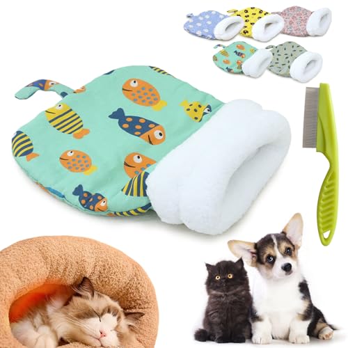 Donubiiu Cat Winter Sleeping Bag, Cat Sleeping Bag for Indoor Cats, Winter Warm Sleeping Bag, Plush Soft Pet Bed, 360° Wrap Comfortable Pet Sleeping Sack Cats up to 6kg (Light Green) von Donubiiu