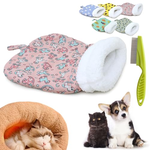 Donubiiu Cat Winter Sleeping Bag, Cat Sleeping Bag for Indoor Cats, Winter Warm Sleeping Bag, Plush Soft Pet Bed, 360° Wrap Comfortable Pet Sleeping Sack Cats up to 6kg (Pink) von Donubiiu