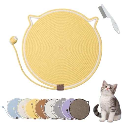 Donubiiu Celery Pets Dual Scratching Pad, Cat Scratching Mat Natural Cotton Rope Cat Scratching Pad, Large Size Cat Bed Cat Scratching Pad with Cat Toy (1PCS-C) von Donubiiu