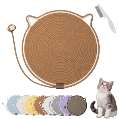 Donubiiu Celery Pets Dual Scratching Pad, Cat Scratching Mat Natural Cotton Rope Cat Scratching Pad, Large Size Cat Bed Cat Scratching Pad with Cat Toy (1PCS-D) von Donubiiu