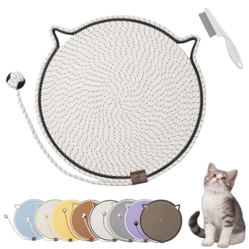 Donubiiu Celery Pets Dual Scratching Pad, Cat Scratching Mat Natural Cotton Rope Cat Scratching Pad, Large Size Cat Bed Cat Scratching Pad with Cat Toy (1PCS-E) von Donubiiu