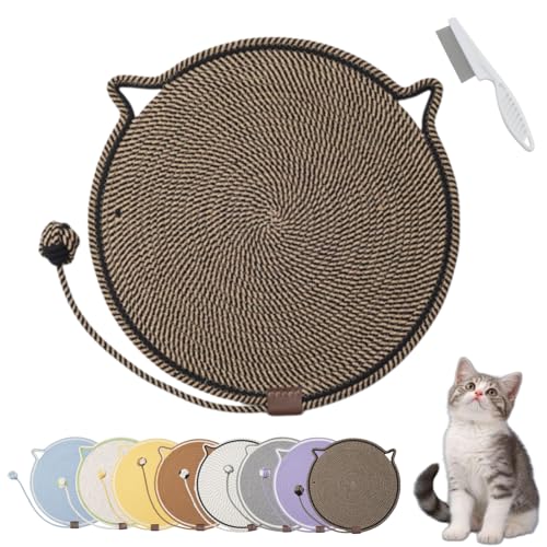 Donubiiu Celery Pets Dual Scratching Pad, Cat Scratching Mat Natural Cotton Rope Cat Scratching Pad, Large Size Cat Bed Cat Scratching Pad with Cat Toy (1PCS-H) von Donubiiu