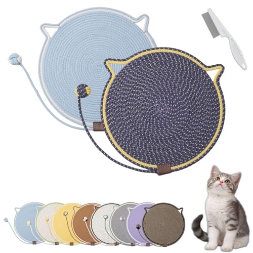 Donubiiu Celery Pets Dual Scratching Pad, Cat Scratching Mat Natural Cotton Rope Cat Scratching Pad, Large Size Cat Bed Cat Scratching Pad with Cat Toy (2PCS-A) von Donubiiu