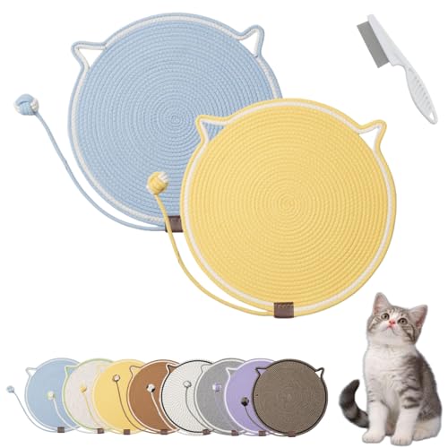 Donubiiu Celery Pets Dual Scratching Pad, Cat Scratching Mat Natural Cotton Rope Cat Scratching Pad, Large Size Cat Bed Cat Scratching Pad with Cat Toy (2PCS-B) von Donubiiu