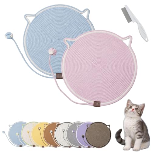 Donubiiu Celery Pets Dual Scratching Pad, Cat Scratching Mat Natural Cotton Rope Cat Scratching Pad, Large Size Cat Bed Cat Scratching Pad with Cat Toy (2PCS-C) von Donubiiu