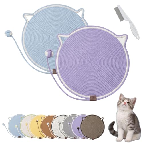 Donubiiu Celery Pets Dual Scratching Pad, Cat Scratching Mat Natural Cotton Rope Cat Scratching Pad, Large Size Cat Bed Cat Scratching Pad with Cat Toy (2PCS-D) von Donubiiu