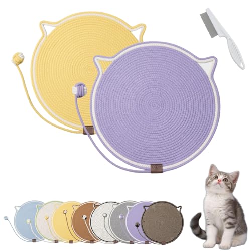 Donubiiu Celery Pets Dual Scratching Pad, Cat Scratching Mat Natural Cotton Rope Cat Scratching Pad, Large Size Cat Bed Cat Scratching Pad with Cat Toy (2PCS-E) von Donubiiu