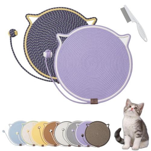 Donubiiu Celery Pets Dual Scratching Pad, Cat Scratching Mat Natural Cotton Rope Cat Scratching Pad, Large Size Cat Bed Cat Scratching Pad with Cat Toy (2PCS-F) von Donubiiu