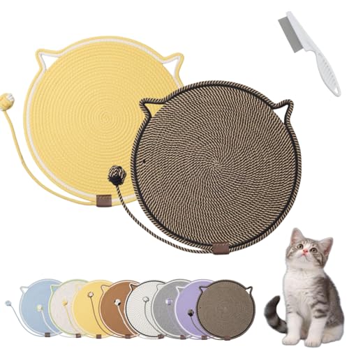 Donubiiu Celery Pets Dual Scratching Pad, Cat Scratching Mat Natural Cotton Rope Cat Scratching Pad, Large Size Cat Bed Cat Scratching Pad with Cat Toy (2PCS-H) von Donubiiu