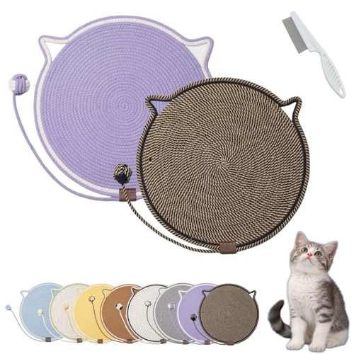 Donubiiu Celery Pets Dual Scratching Pad, Cat Scratching Mat Natural Cotton Rope Cat Scratching Pad, Large Size Cat Bed Cat Scratching Pad with Cat Toy (2PCS-I) von Donubiiu